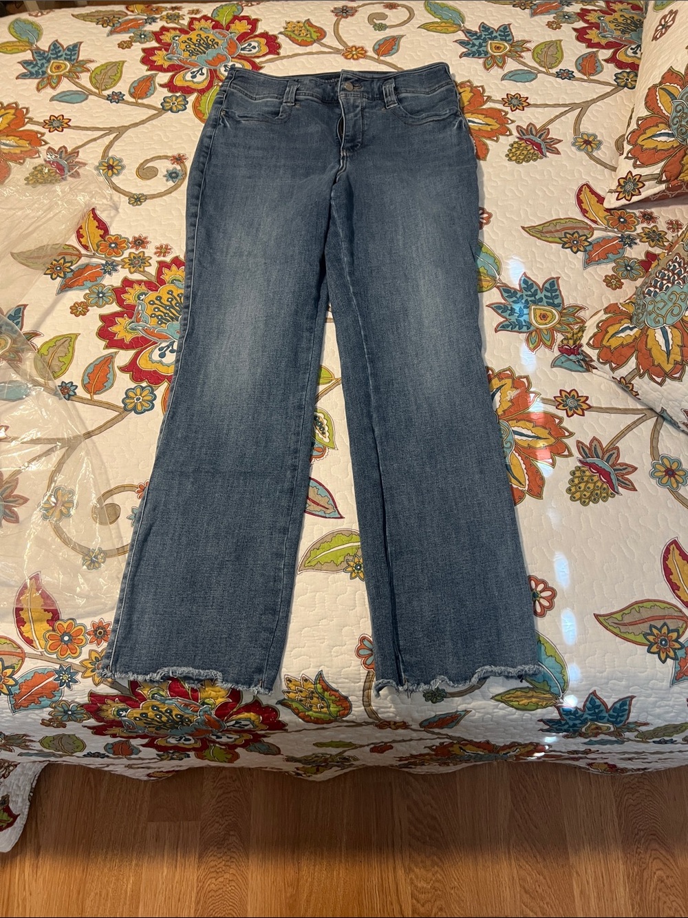 NYDJ Blue Wide-Leg Jeans with Frayed Hem